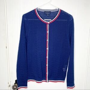 Lands’ End Supima Cotton Perforated Cardigan Red, White, Blue Lightweight M
